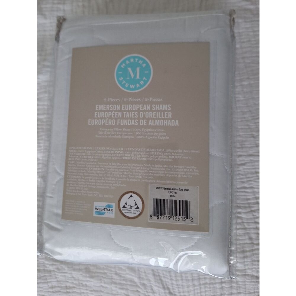 NWT Martha Stewart White XL Pillow Quilted Shams Luxury Egyptian Cotton - Picture 2 of 10
